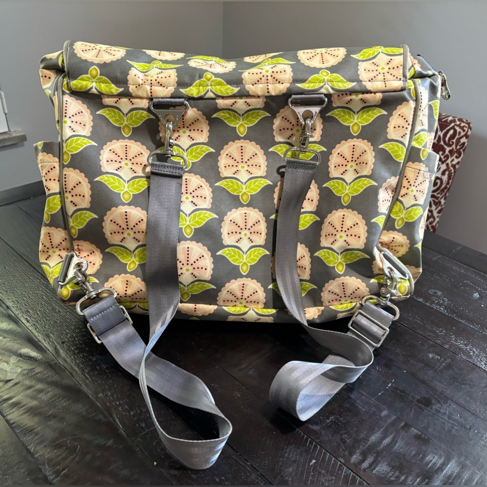 Petunia Pickle Bottom Boxy Backpack Diaper Bag, Gray/Pink/Green, XL Size - Picture 9 of 9